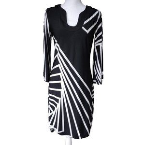 Forever Black White Geometric Minimalist Tunic Sheath Midi Dress